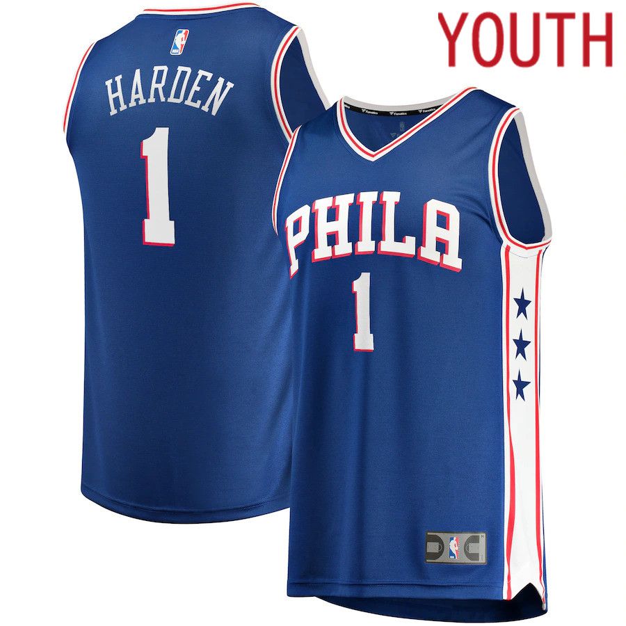 Youth Philadelphia 76ers 1 James Harden Fanatics Branded Royal Fast Break Replica Player NBA Jersey